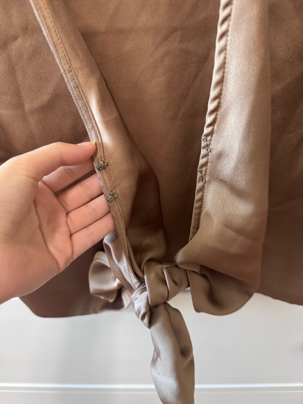 Satin Tie-Front Crop Top - Taupe - Picture 3 of 4
